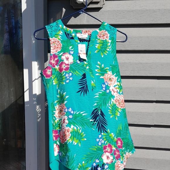 Van Heusen Floral Sleeveless Top - Teal Size XS NWT 17ptp - Picture 1 of 8